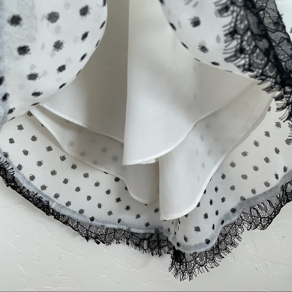 BCBGeneration Y2K Lace Trimmed Casual White Black Dot Sleeveless Mini Dress - Picture 6 of 14